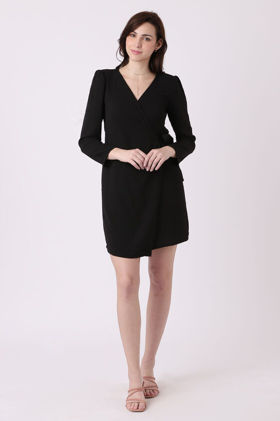 Black Dobby Straight Dress, Black, image 2